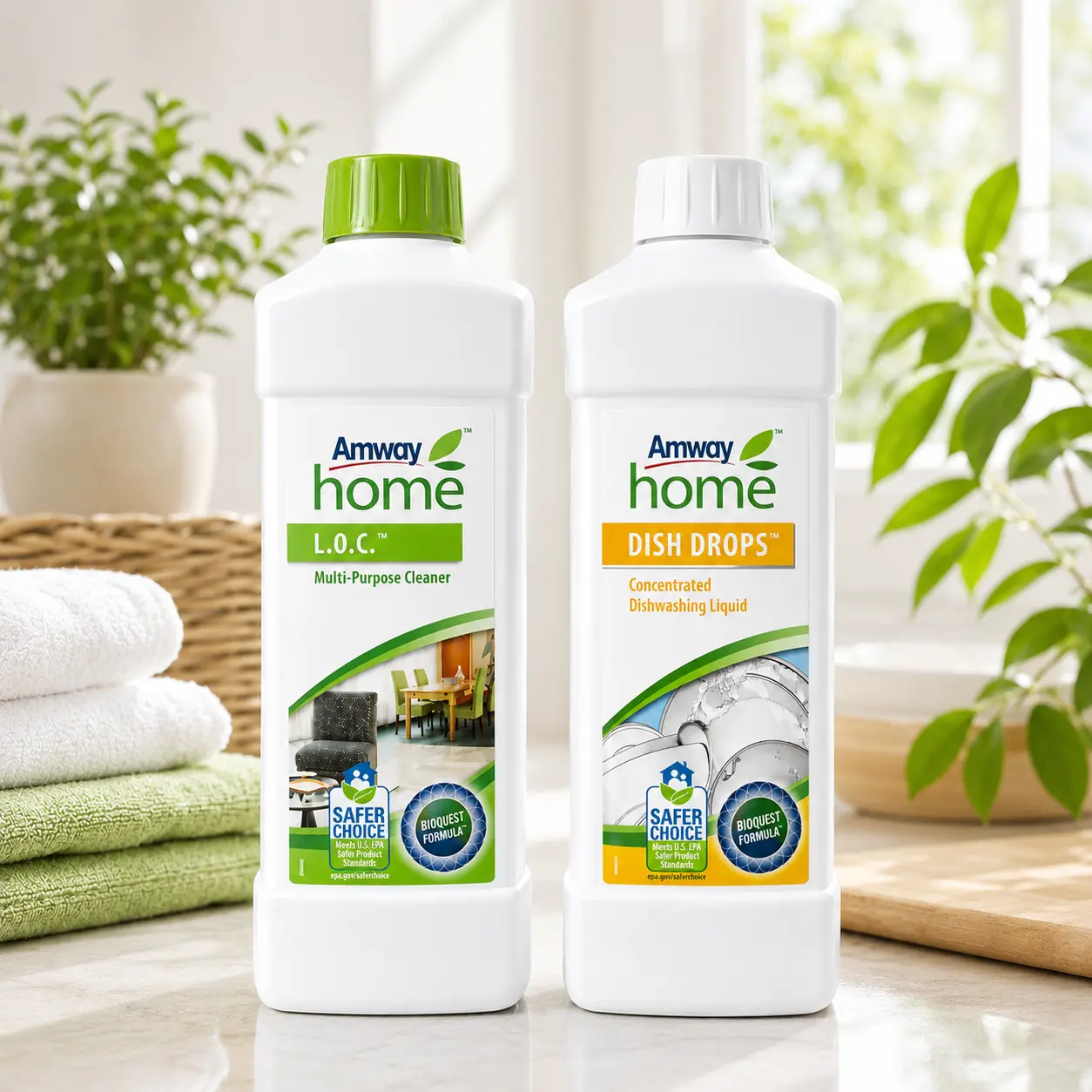 Výhodná úklidová sada Amway: L.O.C. univerzální čistič 1l + Dish Drops na nádobí 1l